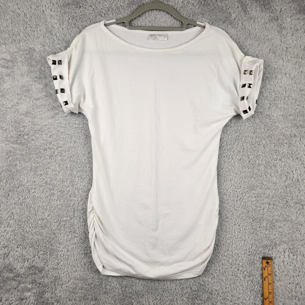 Vintage Soft Surroundings Shirt Womens Small White Studded Tunic Top Ruched USA